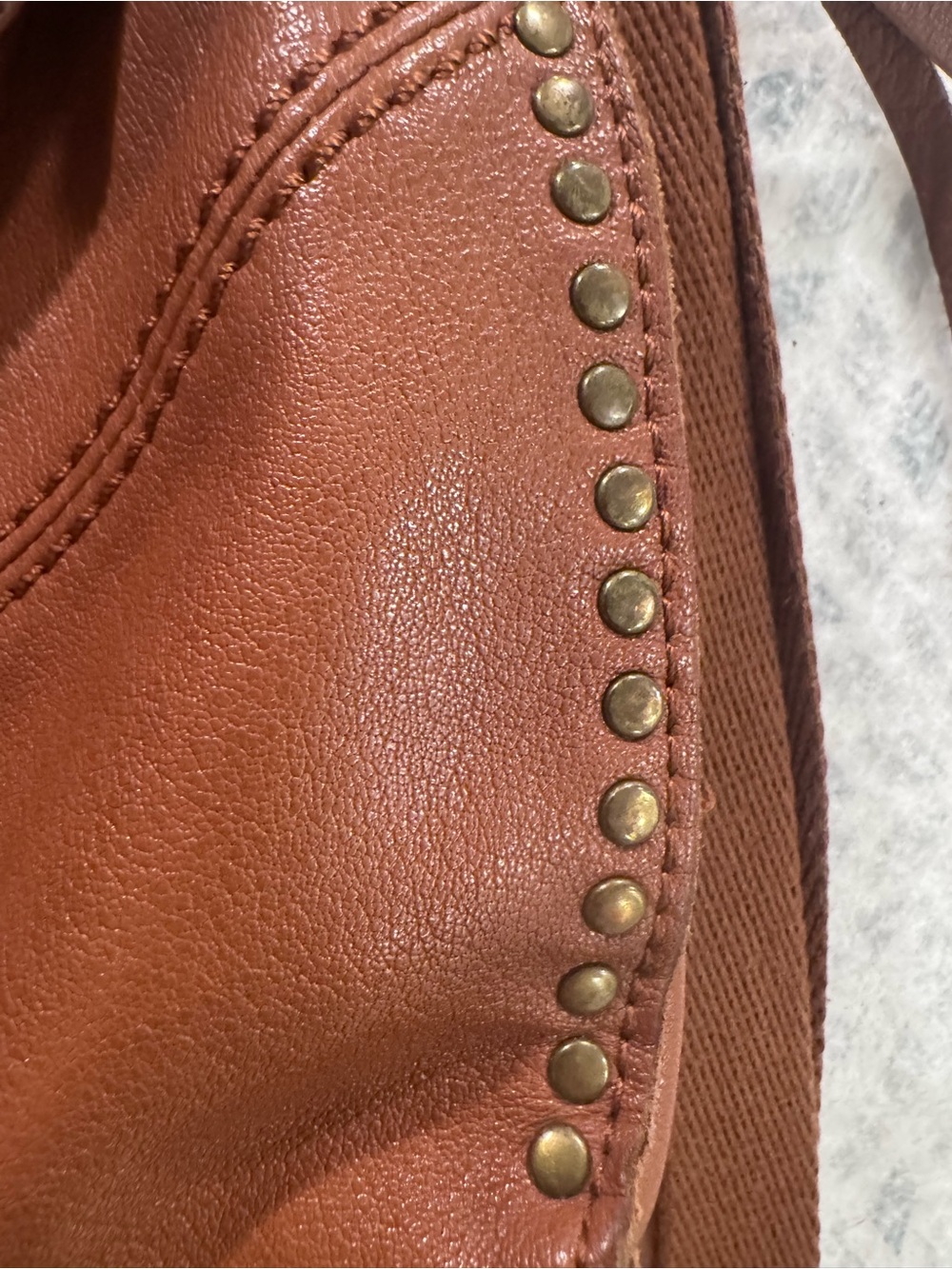The Sak Cognac Brown Leather Crossbody Bag Studded Boho Tassel Zip Purse - Picture 11 of 13